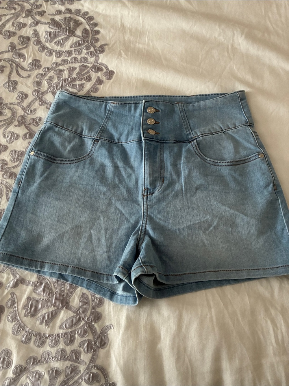 Guess Light Blue High-Rise Denim Shorts